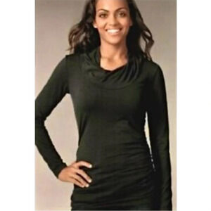 Cabi 657 Cowl Neck black Long Sleeve Ruched Sides Pullover size large